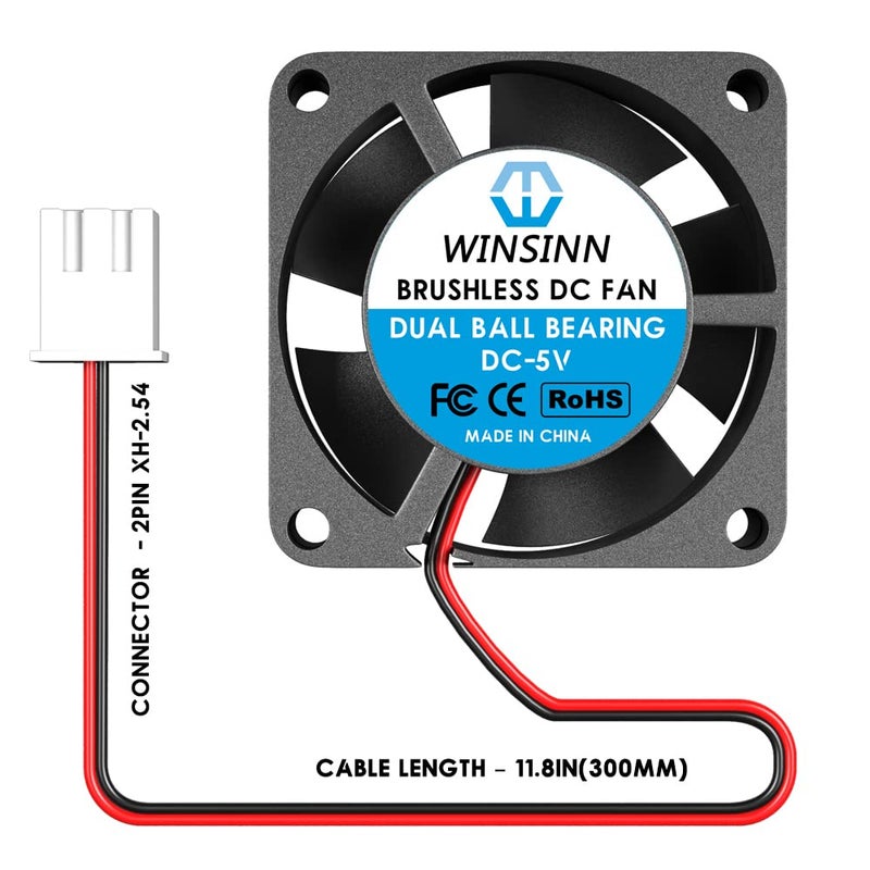 WINSINN DC 25mm Fan 5V 2510 Dual Ball Bearing Brushless Cooling 25mmx10mm 2PIN (Pack of 5Pcs) - Image 4